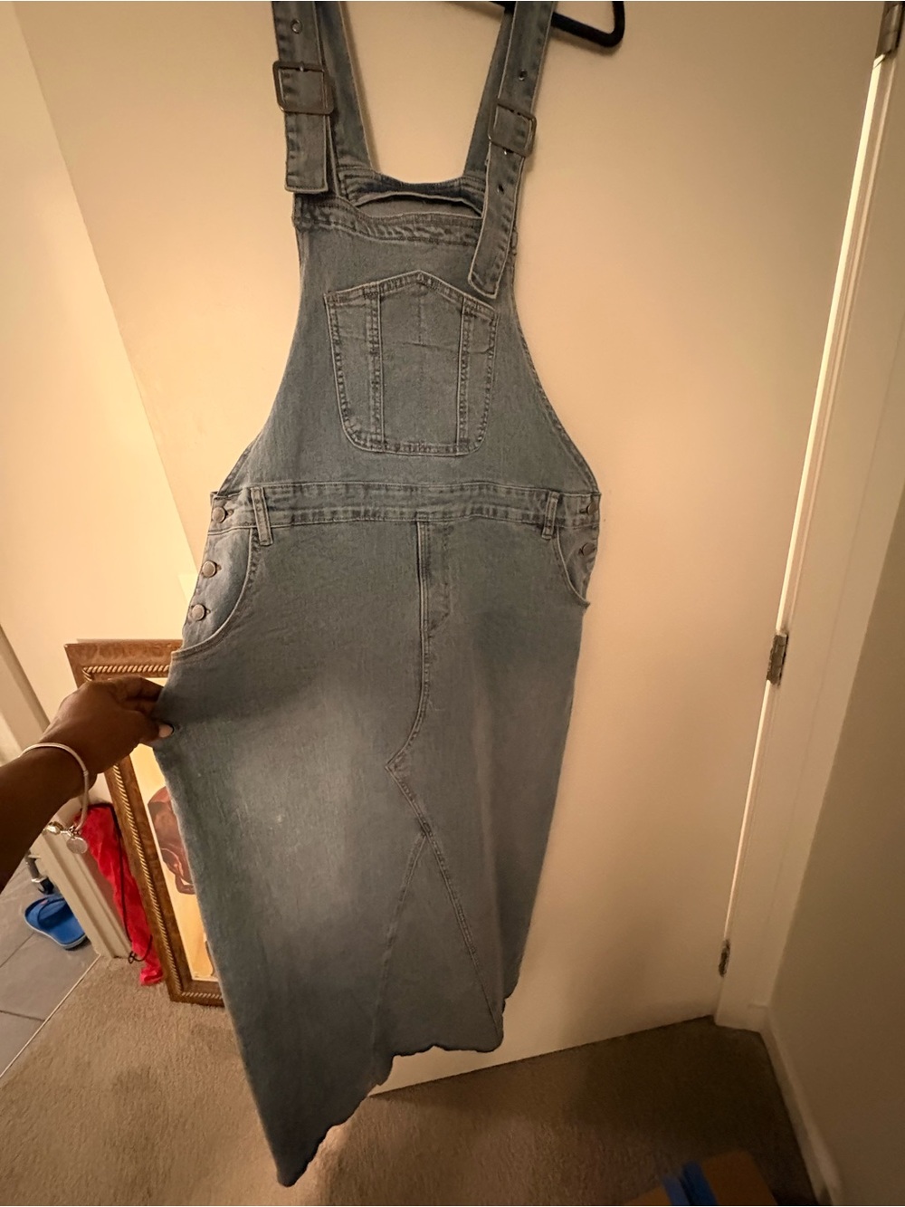 Denim Overall Midi Dress - Light Blue